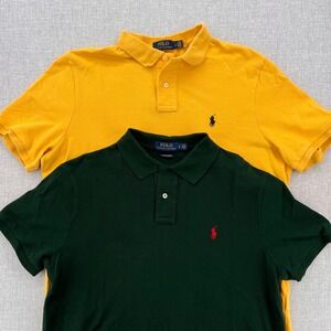 Polo Ralph Lauren Polo Shirt Lot 2 Custom Slim Fit Men Large Yellow Green Preppy